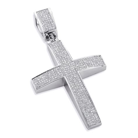 Large Sterling Silver Diamond Cross Pendant For Men 1 75ct 310385