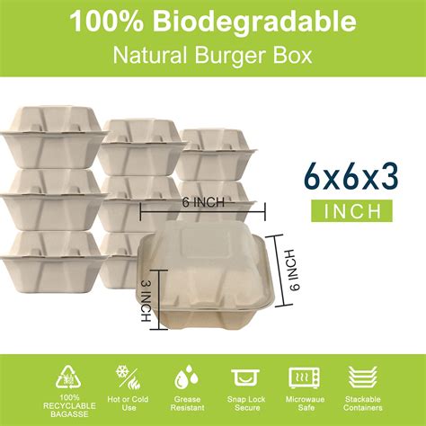 CVIUYO Rigid Compostable Clamshell Sugarcane Bagasse Takeaway Burger