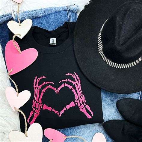 Skeleton Heart Hands Embroidered Crewneck Sweatshirt