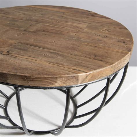 Petite table basse ronde teck recyclé structure filaire noire SWING