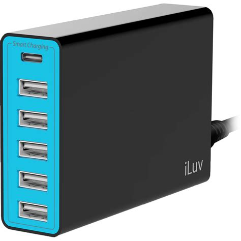 ILuv RockWall 6 Multi Port USB Wall Charger ROCKW6CULBK B H