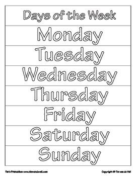 Days Of The Week Printables Pdf Free