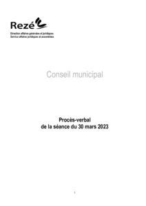 Procès verbal du conseil municipal du 30 mars 2023 Ville de Rezé