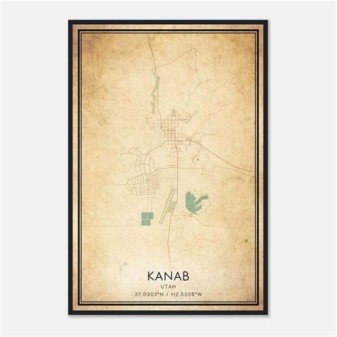 Vintage Kanab Utah Map Poster, Kanab UT City Road Wall Art Print