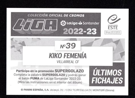 KIKO FEMENIA FICHAJE 39 VILLARREAL CF CROMO LIGA 2022 23 ESTE PANINI