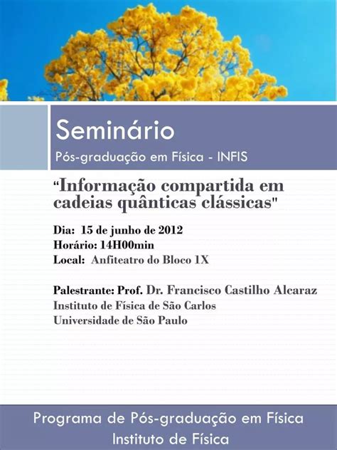 PPT Seminário Pós graduação em Física INFIS PowerPoint Presentation