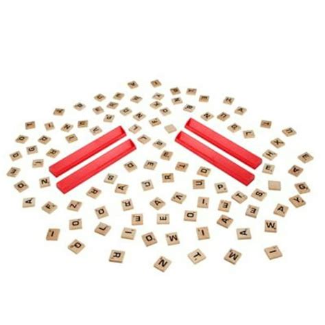 SCRABBLE Board Game - Replacement Pieces 100 wood Letter Tiles and 4 ...