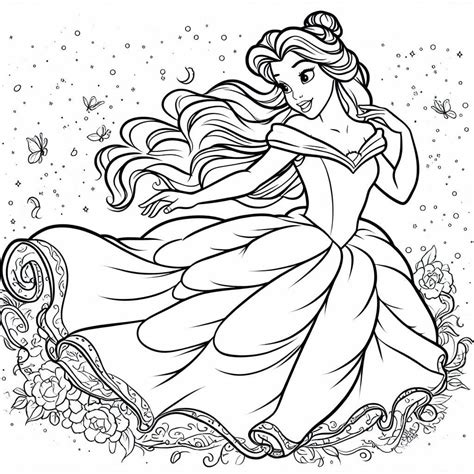 Princess Belle In Disney Coloring Page Download Print Or Color