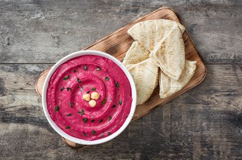 Beet Hummus And Pita Bread Containing Hummus Beet And Beetroot Greek High Quality Food