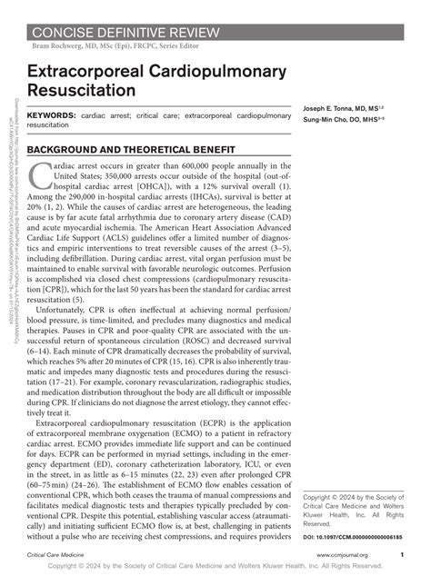 PDF Extracorporeal Cardiopulmonary Resuscitation