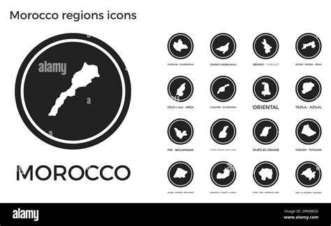 Morocco Regions Icons Black Round Logos With Country Regions Maps And