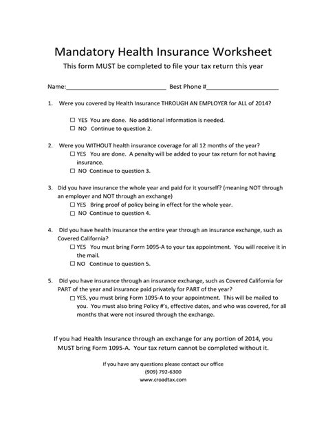 Health Insurance Math Worksheet