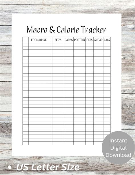 Printable Macro Calorie Tracker Food Journal Log Food Etsy In