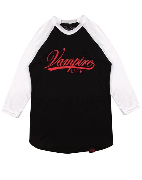 New Arrivals Vampire Life Script Baseball Tee Black With White