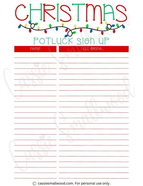 Cute Christmas Potluck Sign Up Sheets Cassie Smallwood Christmas