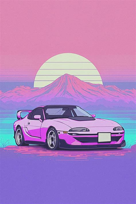 Pink Car Outrun Dreamscape Ukiyo E Anime Mountant Fuji