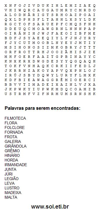 Passatempo Caça Palavras Para Imprimir - Jogo Caça Palavras Para Imprimir Com Substantivos Diversos Passatempo ...