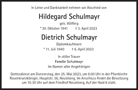 Traueranzeigen Von Hildegard Schulmayr Sz Gedenken De