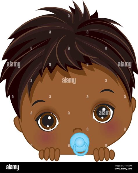 Vector Cute Little African American Baby Boy Playing Peekaboo Stock