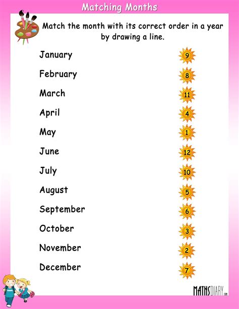 Months Of The Year Matching Worksheet