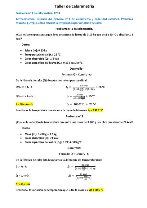 Física Taller de calorimetría Taller de calorimetría Problema n 1 de