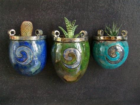 Raku Ceramic Wall Planter Vases Set Available Individually Or The Full