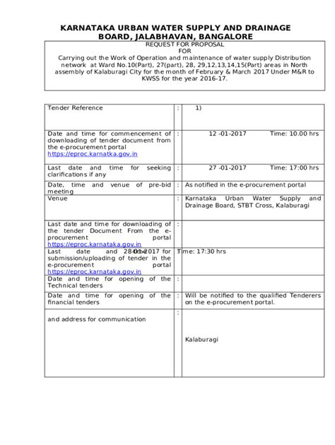 Karnataka Urban Water Supply And Drainage Board Index Doc Template