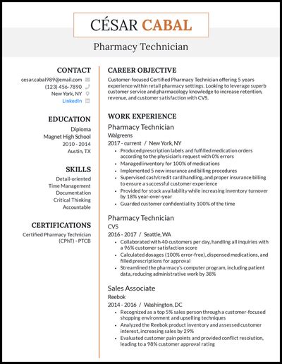 7 Pharmacy Technician Resume Examples For 2022