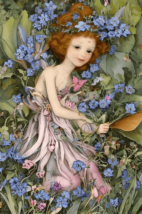 Cicely Mary Barker Style Forget Me Not Fairy Graphic · Creative Fabrica