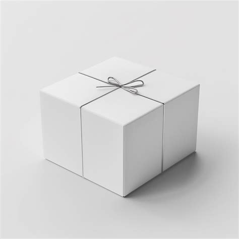 A White Box With A Ribbon Tied Around It Is On A White Background