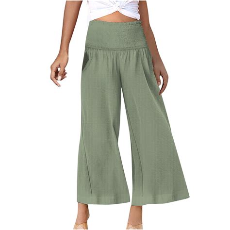 Blvb Womens High Waist Wide Leg Pants Smocked Elastic Waist Flowy Palazzo Lounge Pants Loose