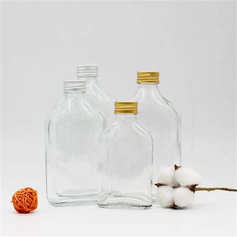 100ml 200ml 250ml 500ml Flat Whiskey Bottle Square Liquor Alcoholic Juice Glass Drink Bottle