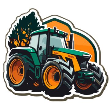 Cartoon Tractor Sticker On White Background Clipart Vector Sticker