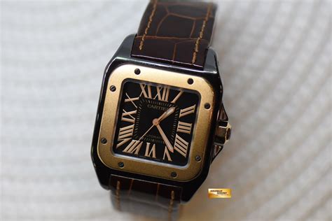 [SOLD] CARTIER SANTOS 100 MIDSIZE BLACK DLC / 18K ROSE GOLD IN LEATHER ...