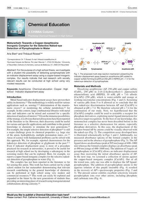 Pdf Maturarbeit Towards A Copper Azophloxine Inorganic Complex For