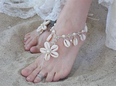 Beach Wedding Barefoot Sandals Cowrie Shell Flower Handmade Hemp