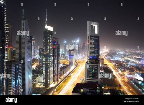 Sheikh Zayed Road At Night Stock Photo - Alamy