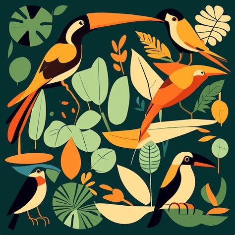 Colección creativa de aves de la selva tropical Vector Premium