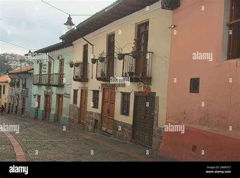 Colorful Houses In The Bohemian La Ronda District Of Old Town Quito