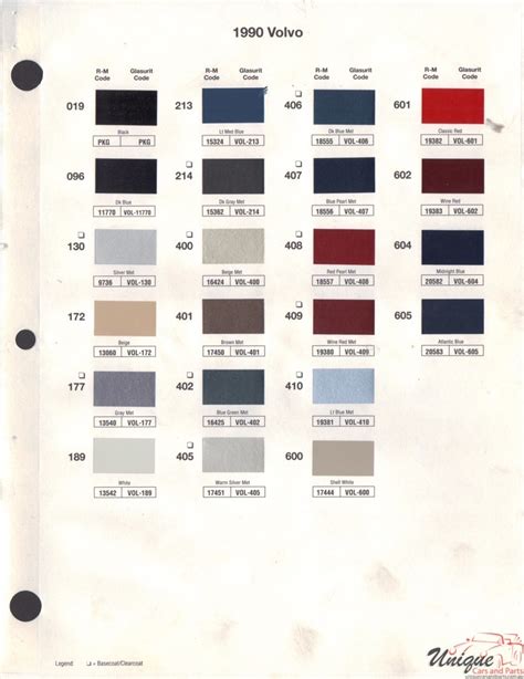 Volvo Paint Chart Color Reference