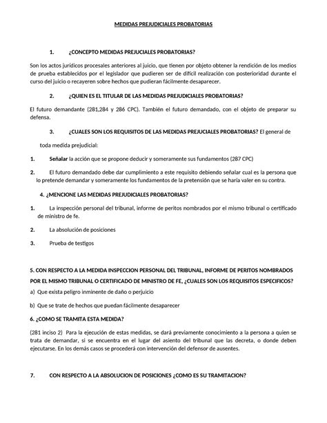 Tema N Medidas Prejudiciales Probatorias Medidas Prejudiciales