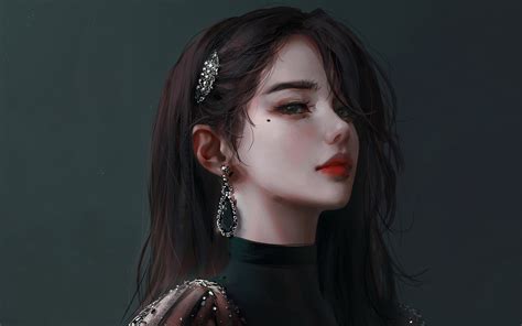 Artwork Red Lipstick Brunette Dark Hair Nixeu Women HD Wallpaper Rare Gallery