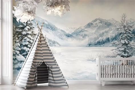 Сomprar Papel Tapiz Montañas Nevadas Estilo Acrílico Bosque Invernal