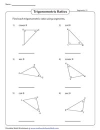 Reciprocal Trigonometric Ratios Worksheets | csc, sec, cot