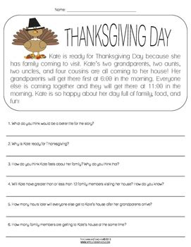 Reading Comprehension Passages For Thanksgiving Worksheets Library