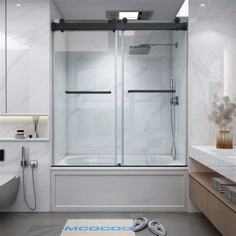 Mcocod 60 In W X 60 In H Double Sliding Frameless Tub Door In Matte Black With Soft Closing