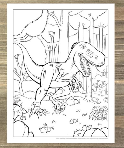 Dinosaur Tyrannosaurus T Rex Coloring Page Downloadable Pdf File Etsy