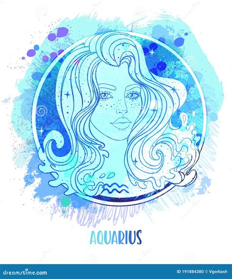 Watercolor Drawing Of Aquarius Astrological Sign As A Beautiful Girl