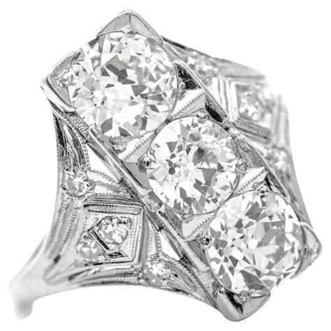 Art Deco 3 Stone 2 55 Carats Diamonds Platinum Filigree Ring At 1stDibs