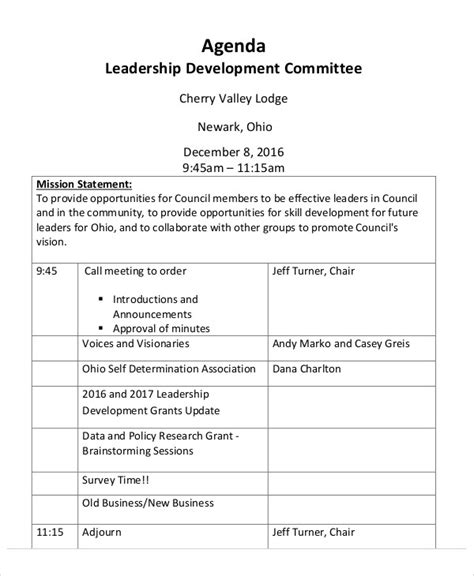 Leadership Agenda Template